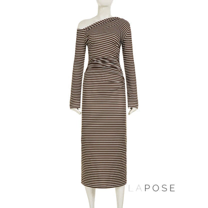 Bracha Striped Ruched One-Shoulder Dress