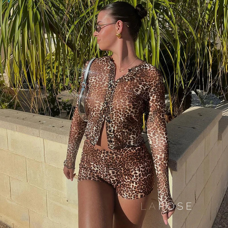 Britain Leopard Mesh Short Set