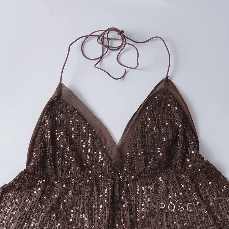 Christine Sequin Halter Skirt Set