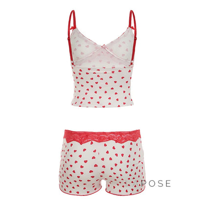 Ciera Heart Print Lace Short Set