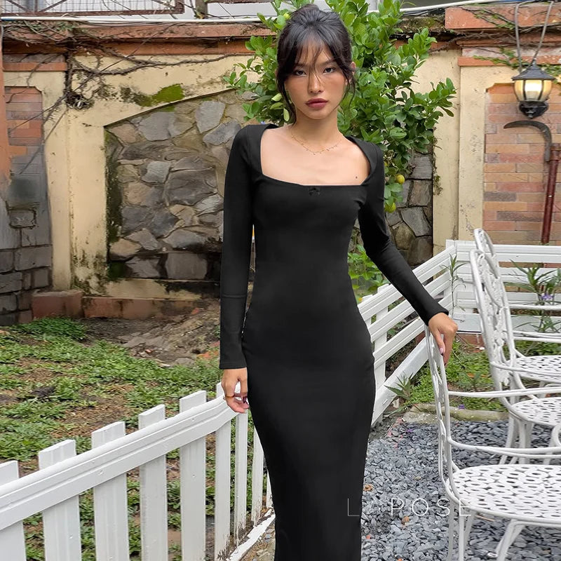 Clare Square-Neck Tie Bodycon Dress