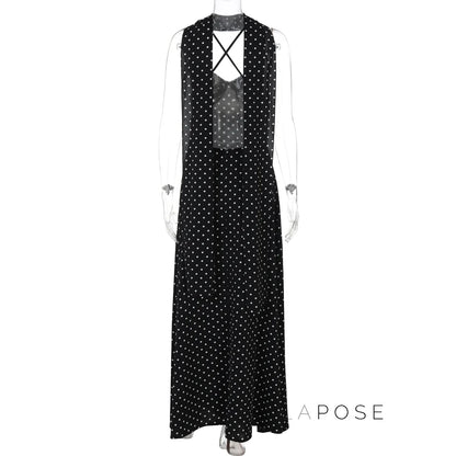 Eleanore Polka Dot Halter Maxi Dress