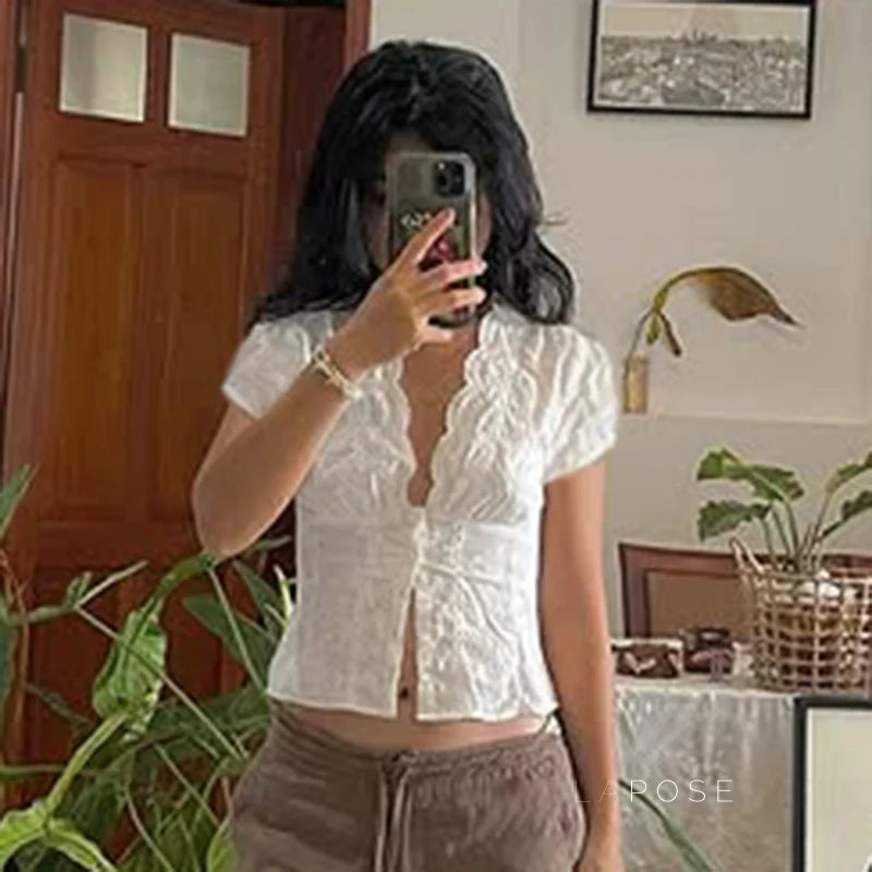 Ellarae Lace Puff Sleeve Crop Top