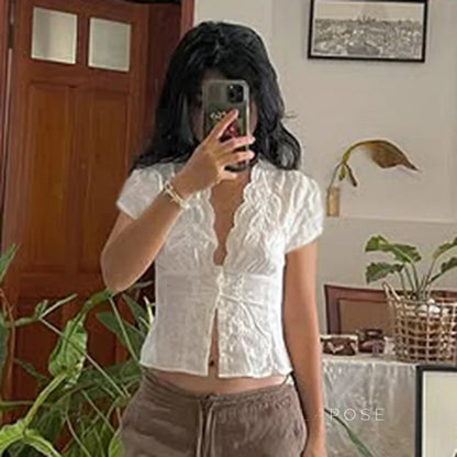Ellarae Lace Puff Sleeve Crop Top