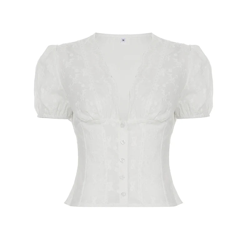 Ellarae Lace Puff Sleeve Crop Top