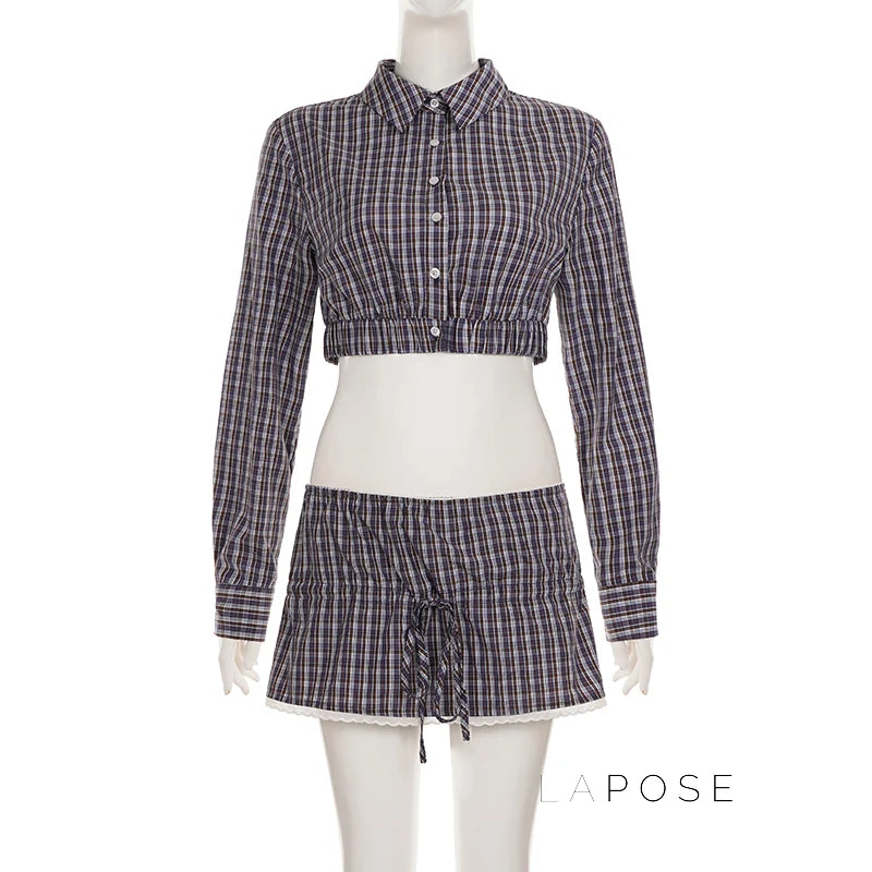 Elora Plaid Crop Skirt Set