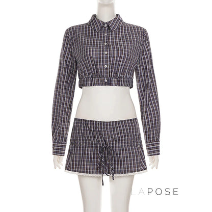 Elora Plaid Crop Skirt Set