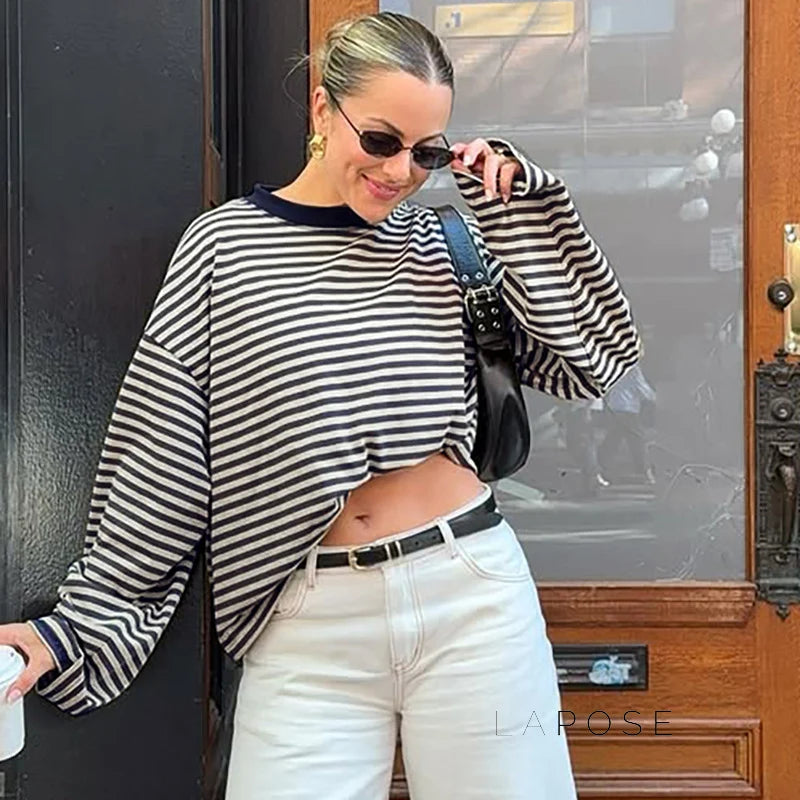Elva Contrast Stripe Long Sleeve Top