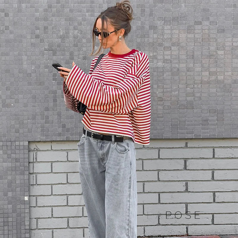 Elva Contrast Stripe Long Sleeve Top