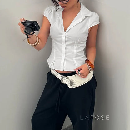 Esmee Pleated Button-Up Blouse