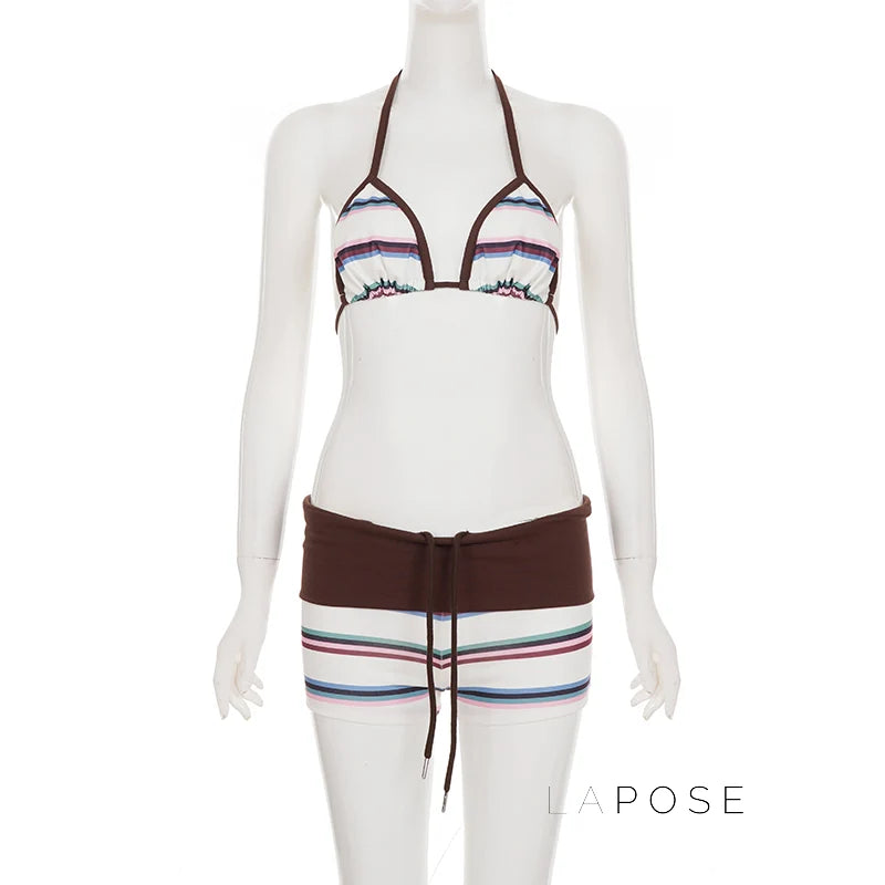Evaleigh Colorblock Halter Bikini Set