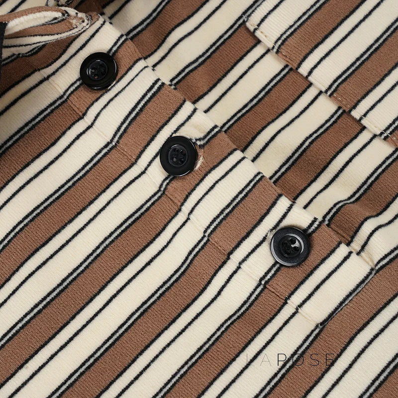 Germani Striped Long Sleeve Polo Top