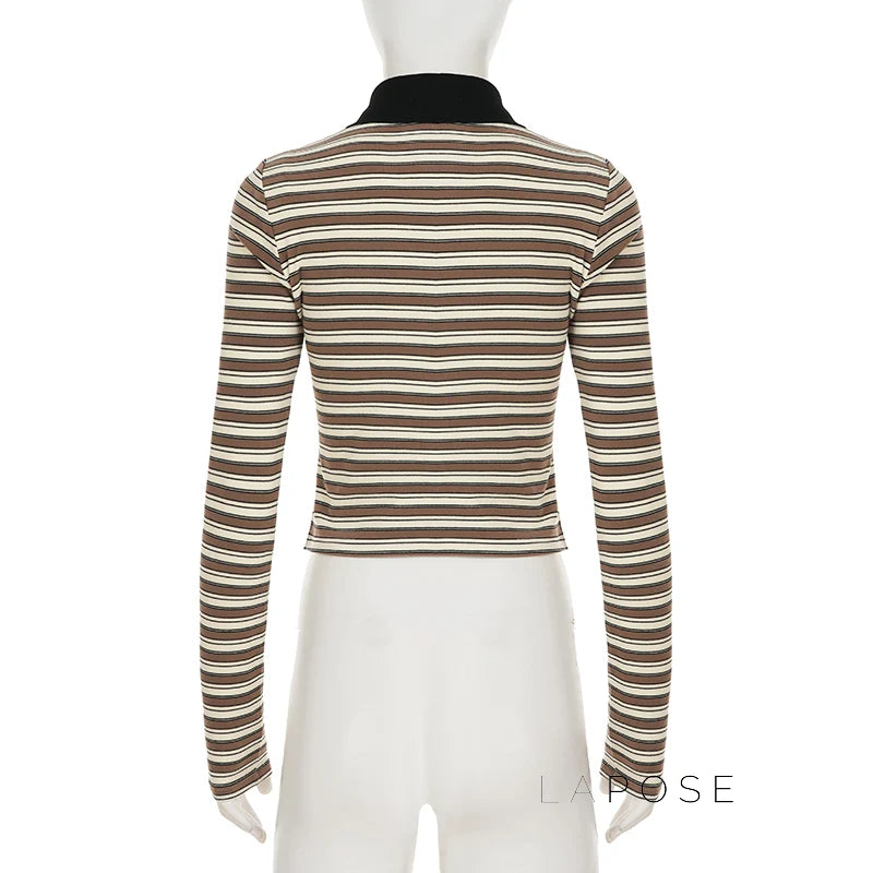 Germani Striped Long Sleeve Polo Top