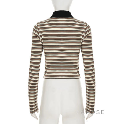 Germani Striped Long Sleeve Polo Top