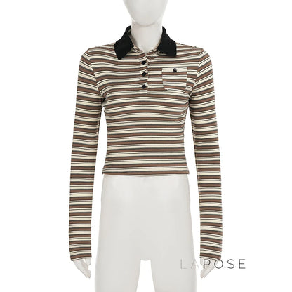 Germani Striped Long Sleeve Polo Top