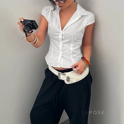 Greenlee Puff Sleeve V-Neck Top