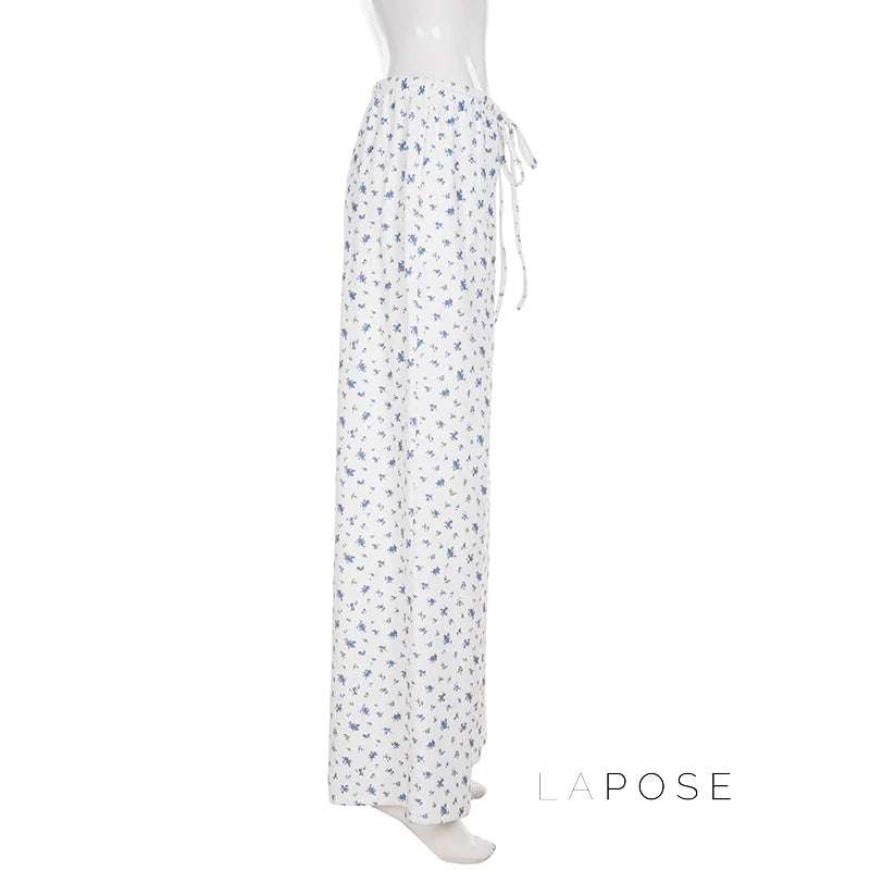 Grey Floral Drawstring Lounge Pants