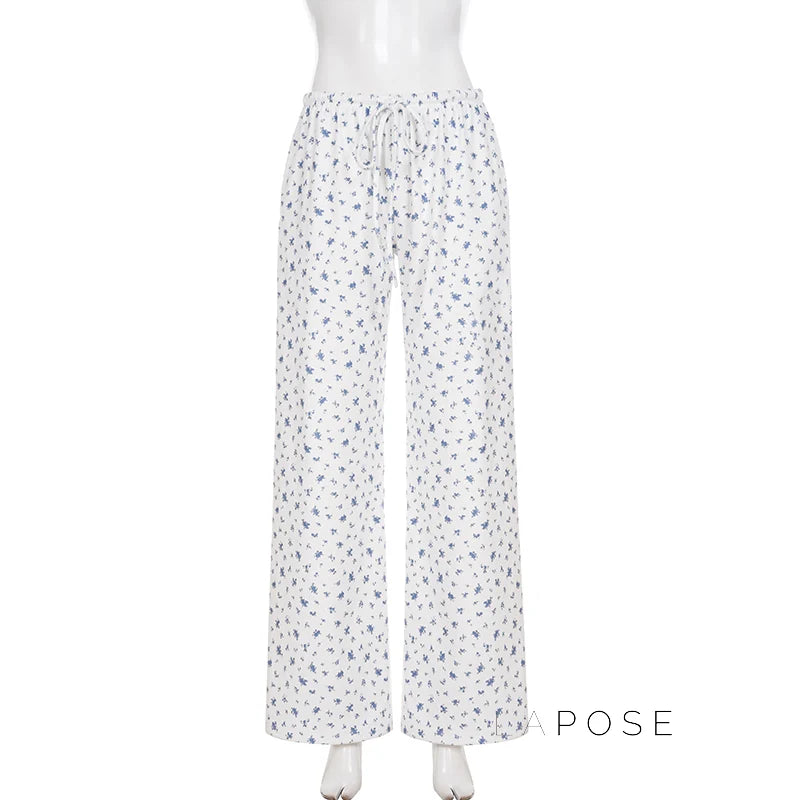 Grey Floral Drawstring Lounge Pants