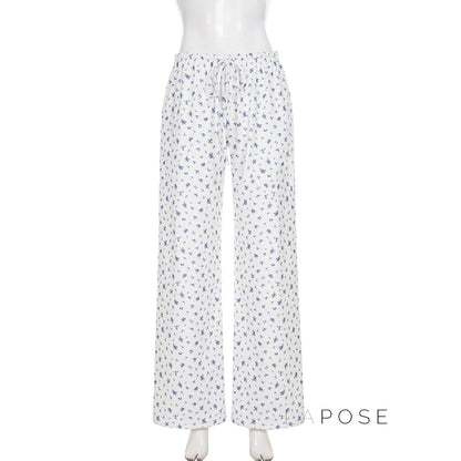 Grey Floral Drawstring Lounge Pants
