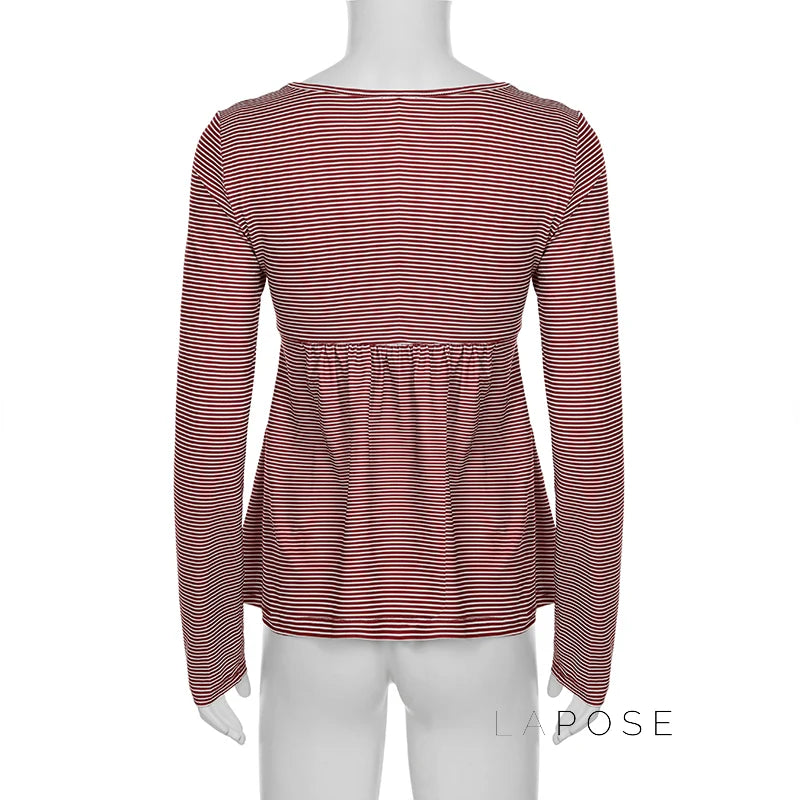 Haley Red Striped Lace Top