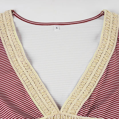 Haley Red Striped Lace Top