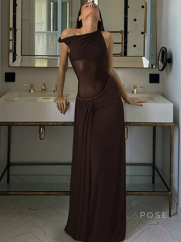 Hazelynn One Shoulder Mesh Maxi Dress