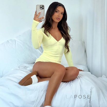 Heather Ribbed V-Neck Lounge Set