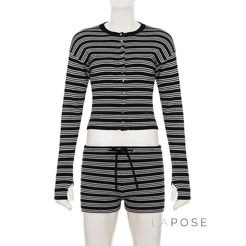 Jamari Striped Cardigan Short Set