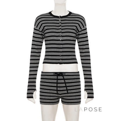 Jamari Striped Cardigan Short Set