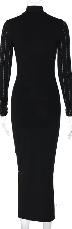 Joslynn High Neck Rhinestone Midi Dress