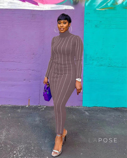 Joslynn High Neck Rhinestone Midi Dress