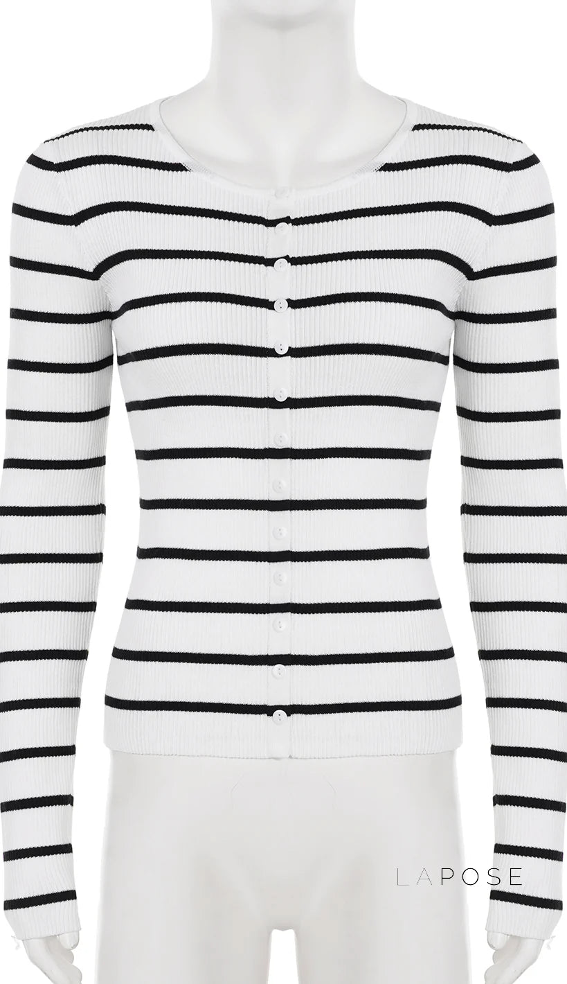 Joyanna Striped Cropped Knit Cardigan