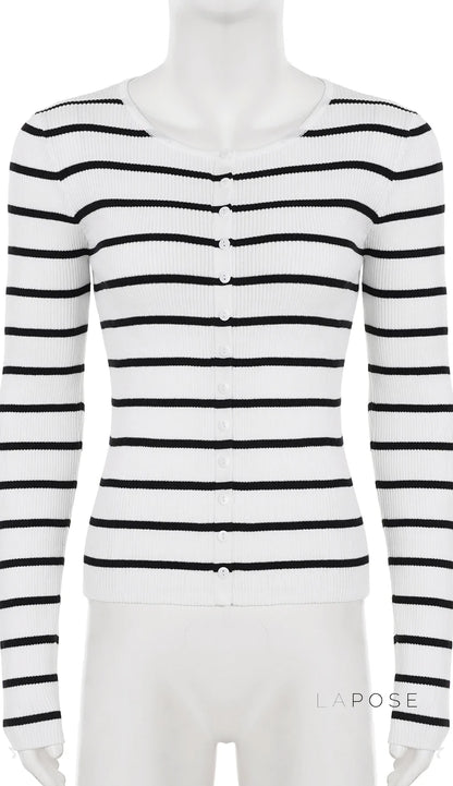 Joyanna Striped Cropped Knit Cardigan