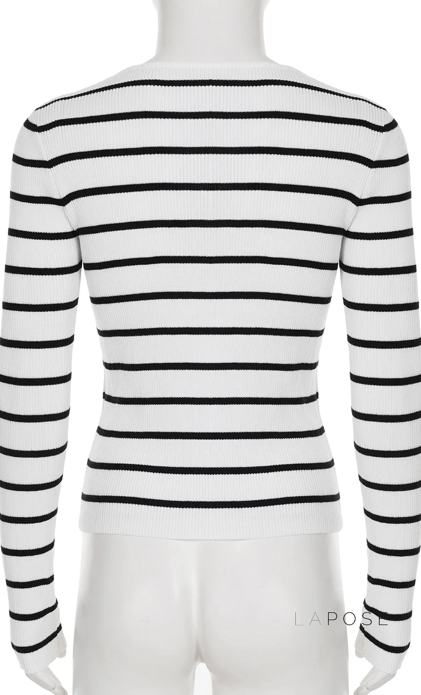 Joyanna Striped Cropped Knit Cardigan