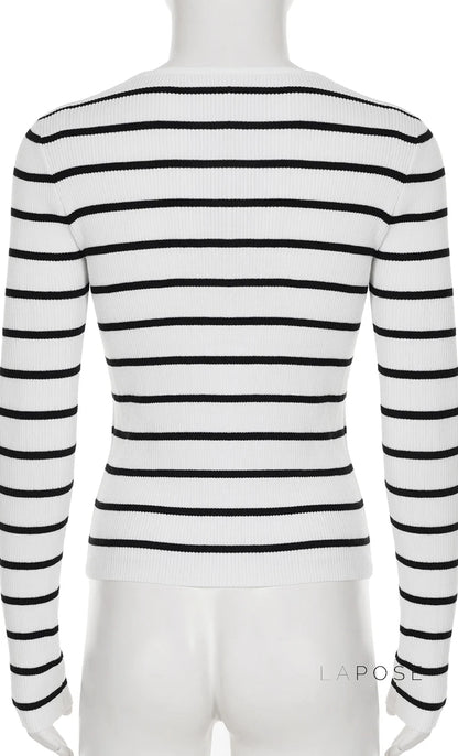 Joyanna Striped Cropped Knit Cardigan