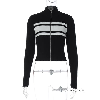 Kacy Contrast Zipper Knit Top