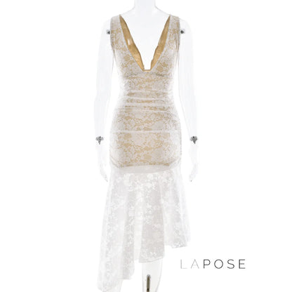 Kaliah Lace Ruched Asymmetric Dress