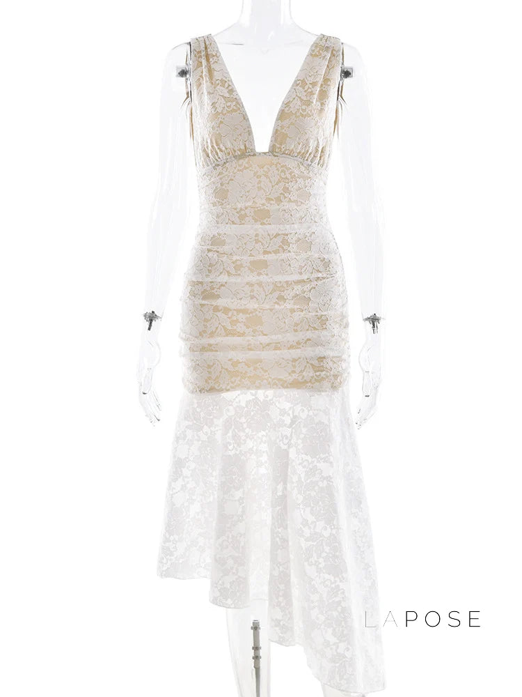 Kaliah Lace Ruched Asymmetric Dress