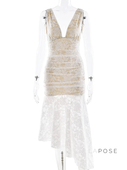 Kaliah Lace Ruched Asymmetric Dress