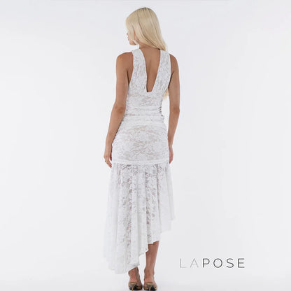 Kaliah Lace Ruched Asymmetric Dress