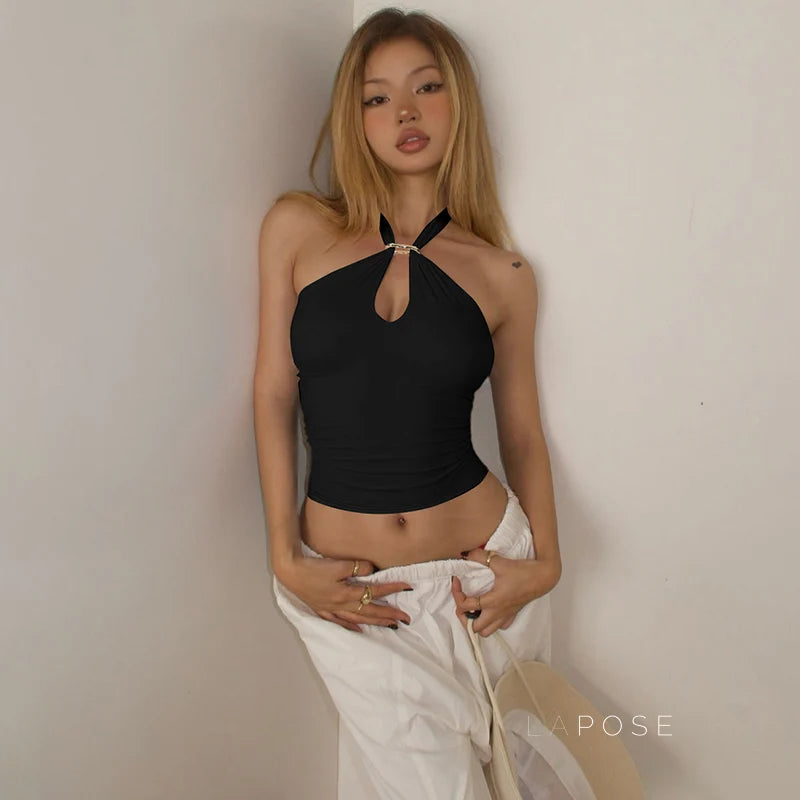 Kalynn Halter Buckle Crop Top