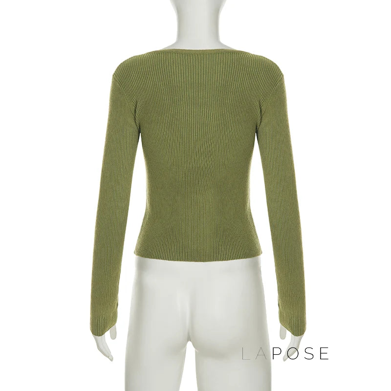Karaline Ribbed Knit V-Neck Top
