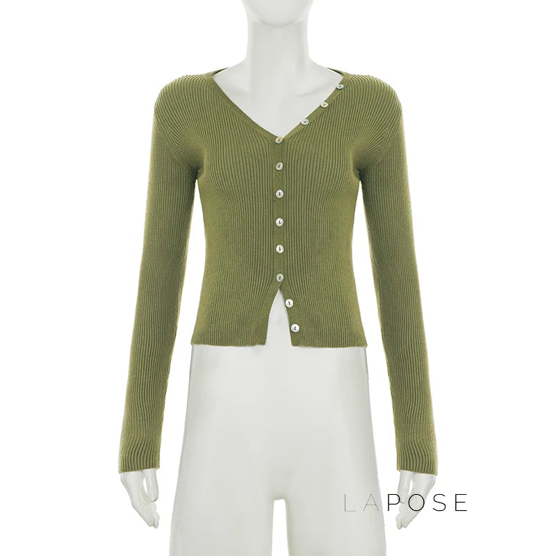 Karaline Ribbed Knit V-Neck Top