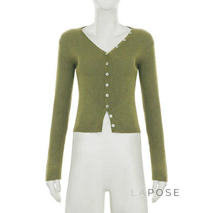 Karaline Ribbed Knit V-Neck Top
