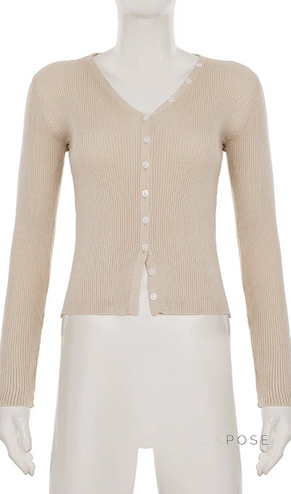 Karaline Ribbed Knit V-Neck Top