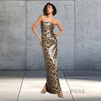 Karsen Leopard Print Tube Maxi Dress