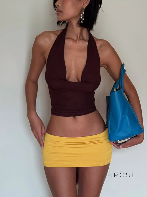 Kensi Halter Open Back Skirt Set