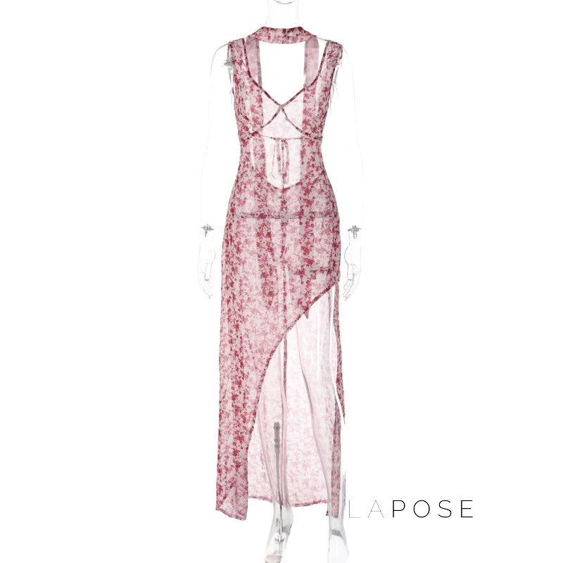 Khalia See-Through Floral Maxi Dress