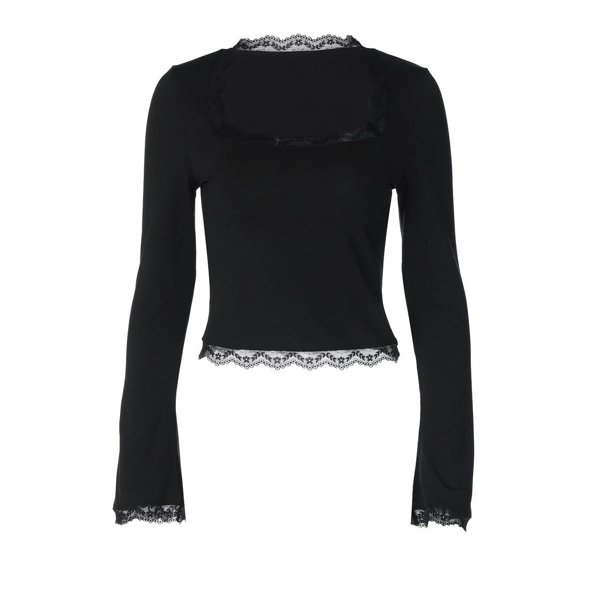 Lace Flare Sleeve Square Neck Top
