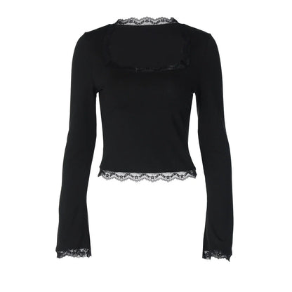 Lace Flare Sleeve Square Neck Top
